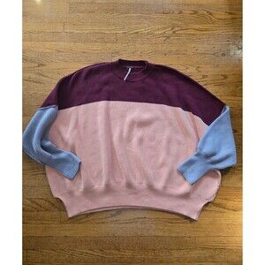 Free People Easy Street Color Block Sweater Size Small Peach Combo Oversized